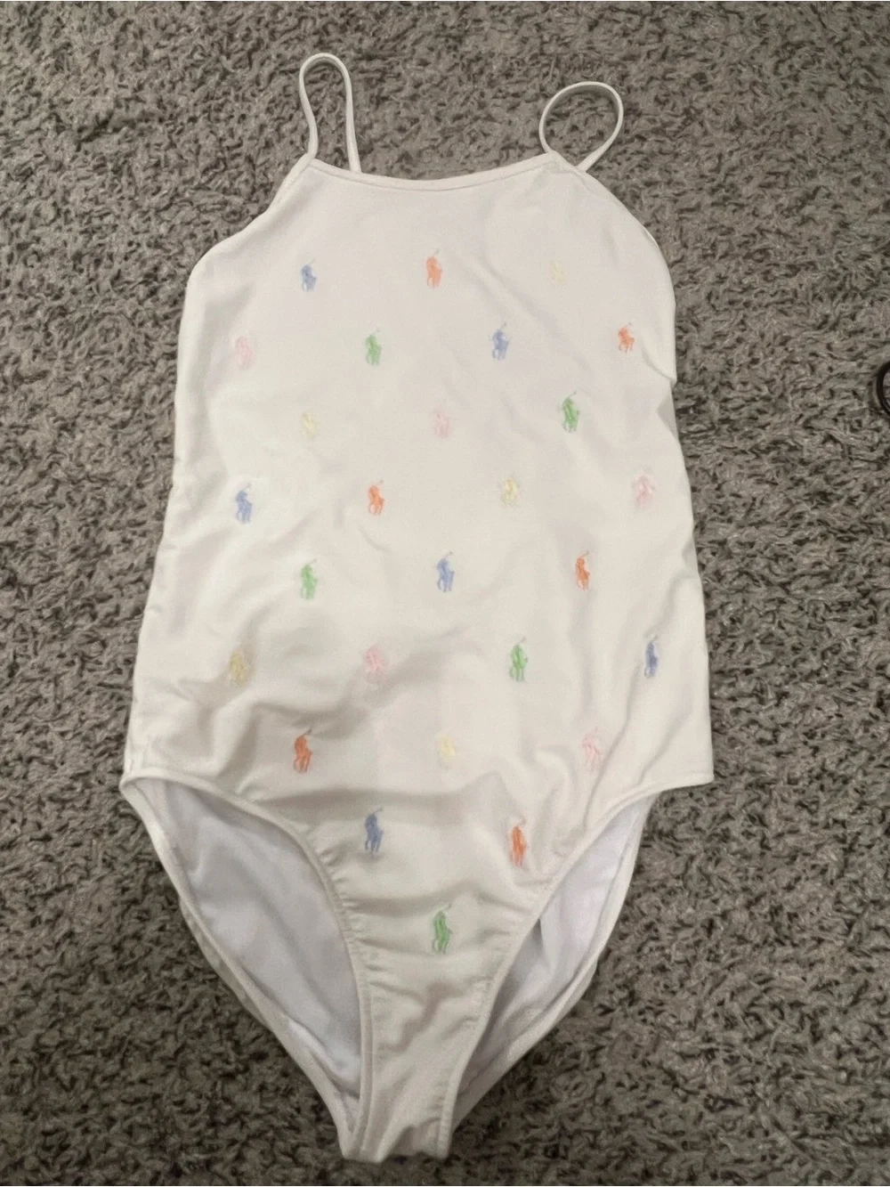 Polo by Ralph Lauren White One-Piece Swim with Pastel Pony Embroidery